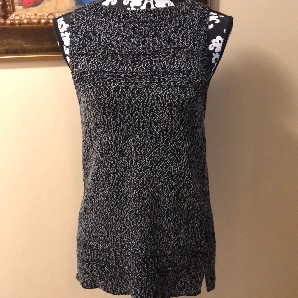 LOFT Sleeveless rounded neck stretchy cotton sweater, mixed knit ribbed tunic